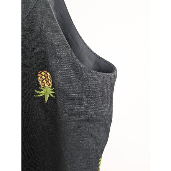 Vintage embroidered pineapple print linen blend sleeveless top - Picture 7 of 7